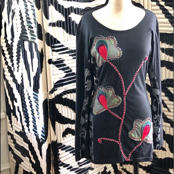 Leopards and Roses Black Art Tunic Dress Size S/M - Picture 3 of 9